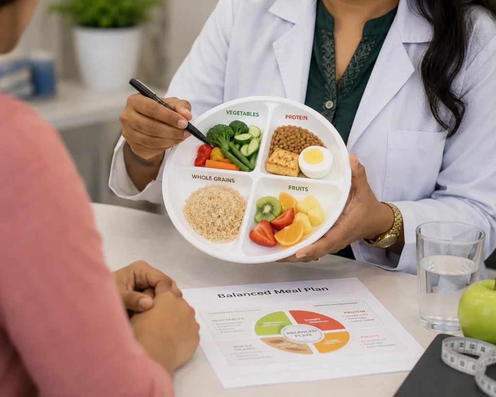 Doctor Explaining Plate Method