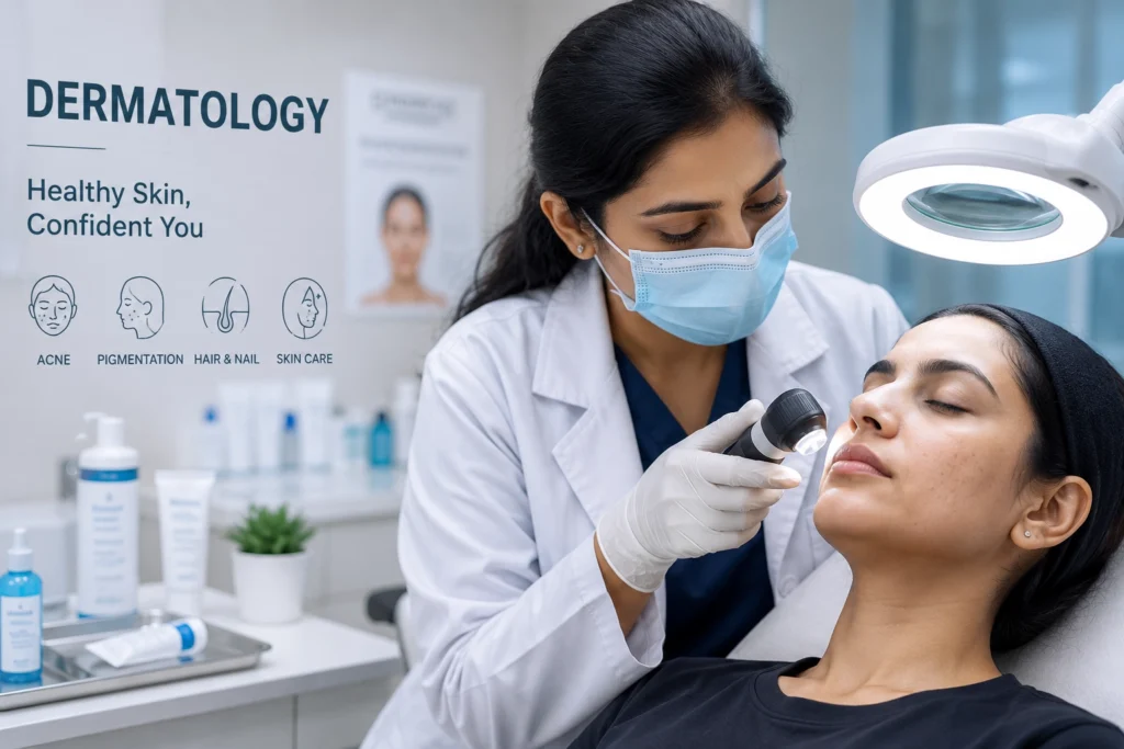 Doctor assessing skin