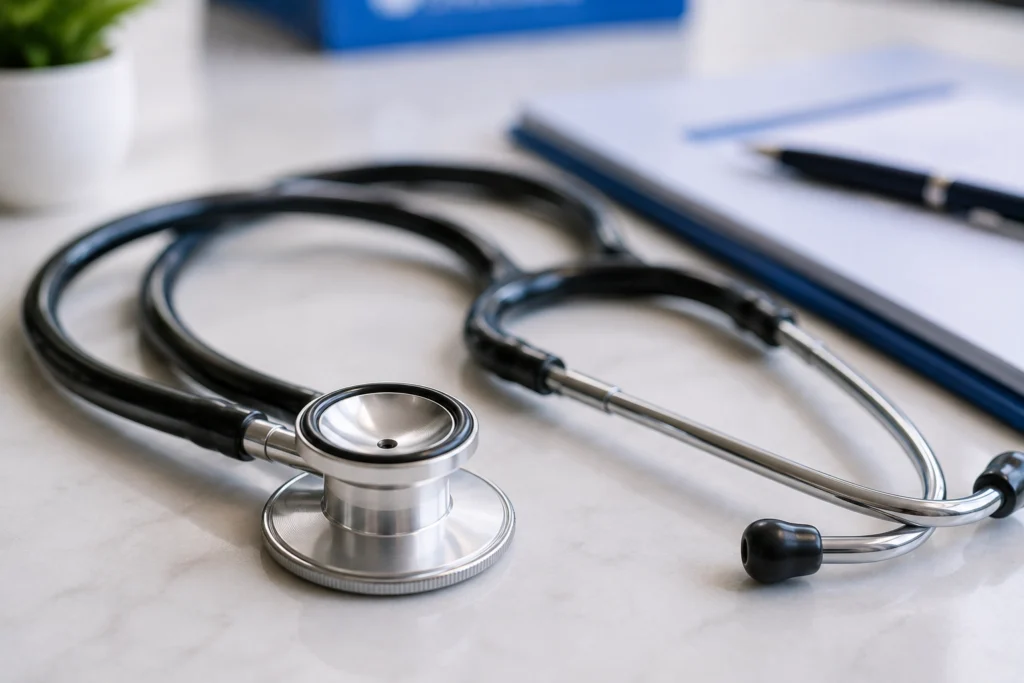Stethoscope kept on doctor's table